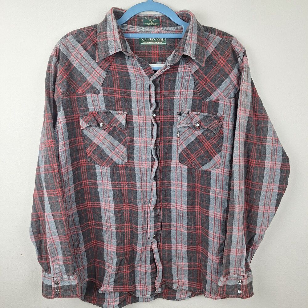 Vintage Levis Shirt Mens XL Red Black Plaid Flannel Sutter Creek Western